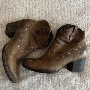 Born Perez Western Cowboy Ankle Boots – Brown Leather, Size 8 (EU 39)